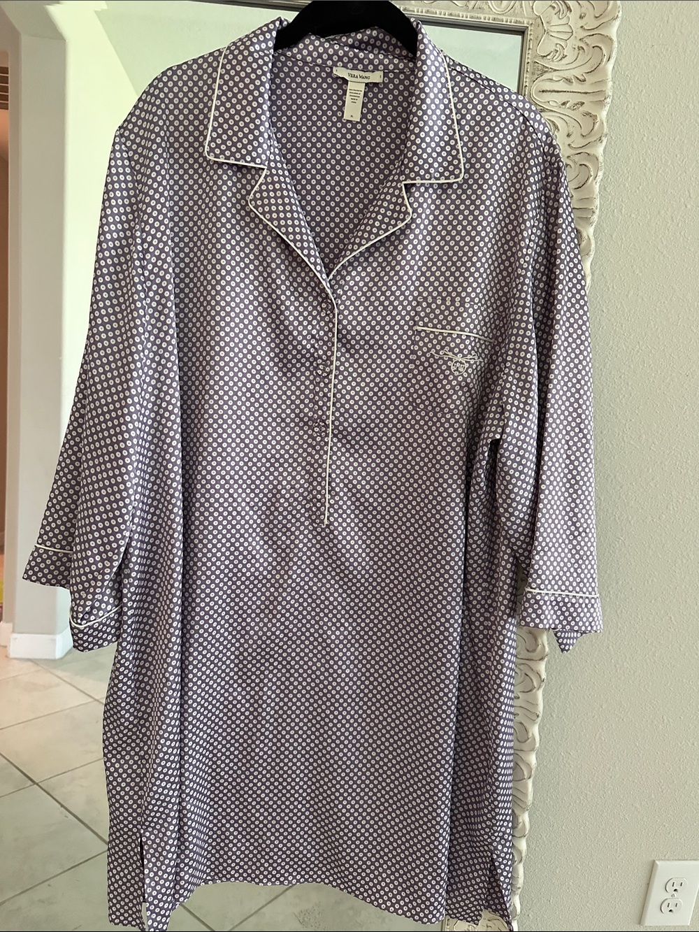 Vera Wang Lavender Dot Print Satin Sleep Shirt